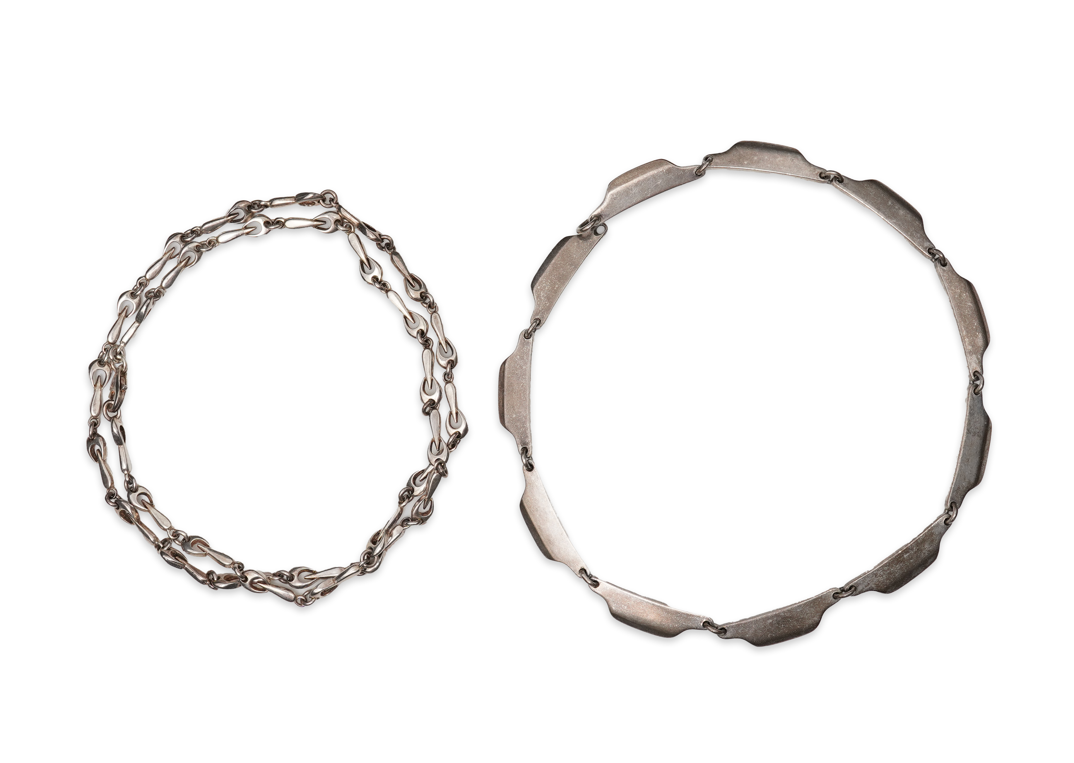 Bent Knudsen, a modernist silver necklace, Denmark, circa 1968, and a silver chain necklace